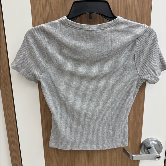 Boden Gray Ribbed Short Sleeve‎ Top - Picture 4 of 5